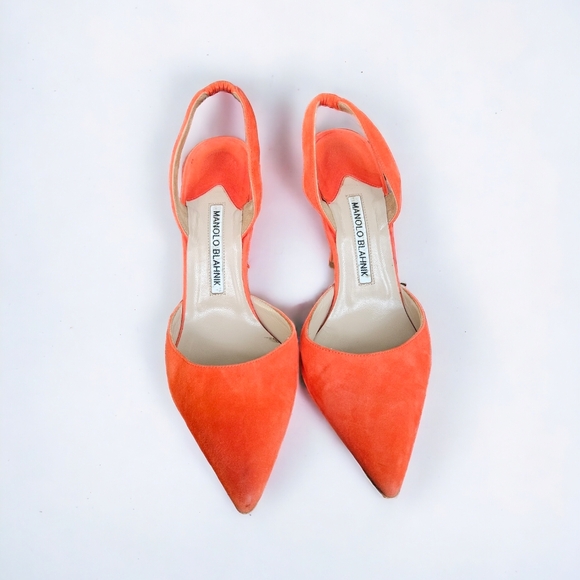Manolo Blahnik Carolyne Suede Slingback Pumps (Orange) - Picture 2 of 5